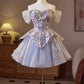Blue purple short puffy homecoming dress party birthday party mesh French dress princess dress prom dress gh4604