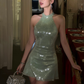 Mintgrünes Cocktailkleid mit Pailletten, kurzes Homecoming-Kleid, Cocktailkleid, Geburtstagskleid 11291