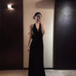 Contrasting Style Backless Dress Women's Summer Slim Fit Long Dress Black High-End Elegant Skirt Bodycon Skirt  11450