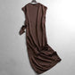 Minimalist style solid color satin flowy round neck raglan sleeve elegant commuter bodycon short sleeve dress 11299