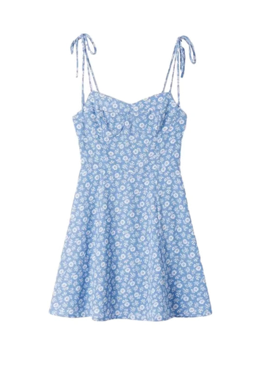 Dopamine-inducing outfit: French romantic floral blue sundress, vacation style, beach dress, short skirt   11407