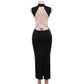 Robe dos nu à découpe papillon métallisée, style européen et américain, coupe sexy, jupe longue fendue amincissante 11488