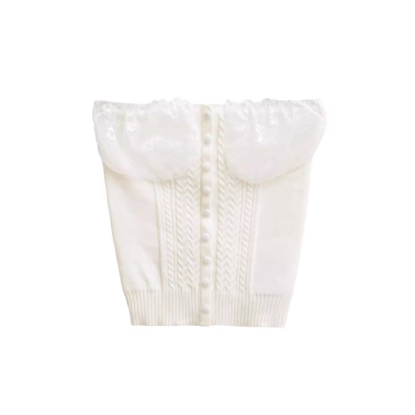 Trägerloses Stricktop mit Spitzensaum für Damen, perfekt für den Frühling, ein puristisches und verführerisches Unterhemd. 11485