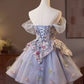 Blue purple short puffy homecoming dress party birthday party mesh French dress princess dress prom dress gh4604