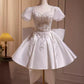 White beaded puffy short homecoming dress wedding dress party dress birthday party dress light wedding dress princess gh4606