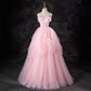 Robe de soirée longue en tulle rose élégante et tendance, robe de bal, gh4886