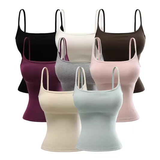 Brushed Cartoon Style Pad Tank Top for Women, Spring and Autumn, American Style, Hot Girl, Slim Waist, Short Inner Layer 11425