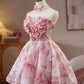 Pink fluffy sweet girl short prom dress homecoming dress party birthday party tube top princess dress gh4605