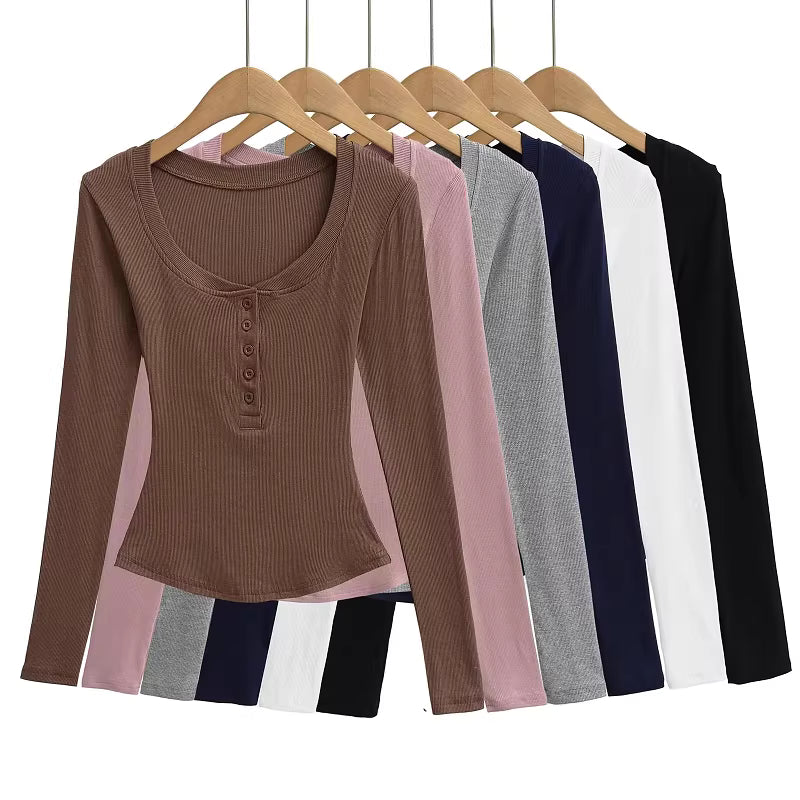 Langarmshirt im amerikanischen Hot-Girl-Stil mit Sanduhr-Taille für Damen, neuer Frühlingsstil, figurbetontes und schmeichelhaftes Baselayer-Top 11420