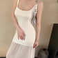 French-style white mesh slip dress, new spring style, elegant and sophisticated, petite and fitted long dress.  11454