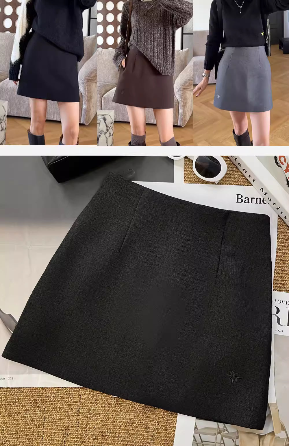 A-line winter skirt, flattering for petite women, thick and stylish, plus size   11292