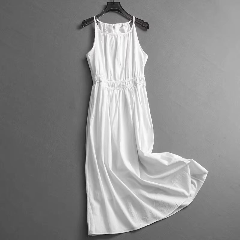 Einfarbiges, plissiertes, tailliertes Neckholder-Sommerkleid mit Neckholder, ärmellos, Strandkleid, Weste, Kleid 11301