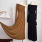 Robe plissée automne pour femme, style chic et minimaliste, longue, asymétrique à une épaule, référence 11452
