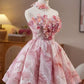 Pink fluffy sweet girl short prom dress homecoming dress party birthday party tube top princess dress gh4605
