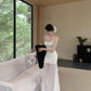French-style white mesh slip dress, new spring style, elegant and sophisticated, petite and fitted long dress.  11454