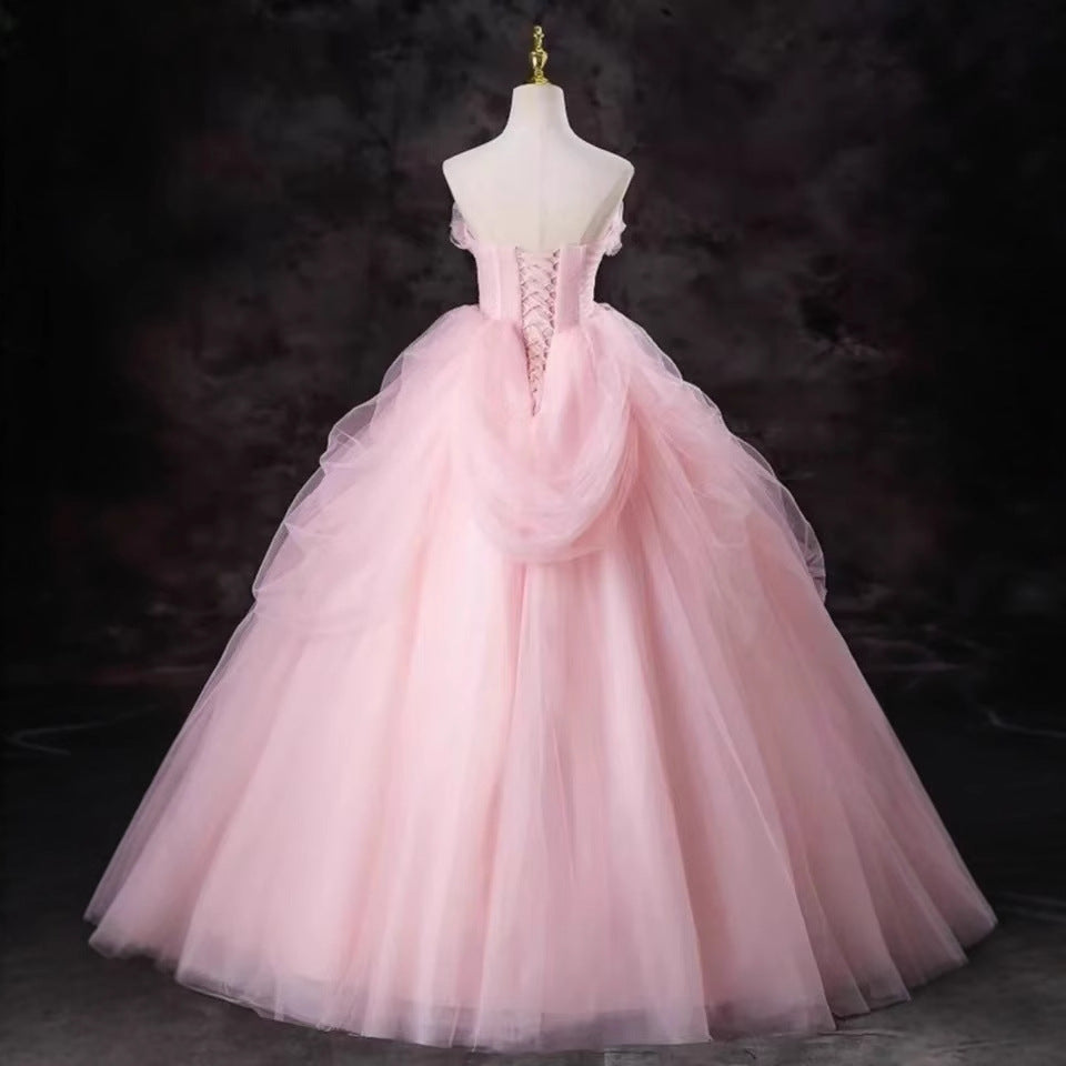 Robe de soirée longue en tulle rose élégante et tendance, robe de bal, gh4886