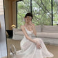French-style white mesh slip dress, new spring style, elegant and sophisticated, petite and fitted long dress.  11454
