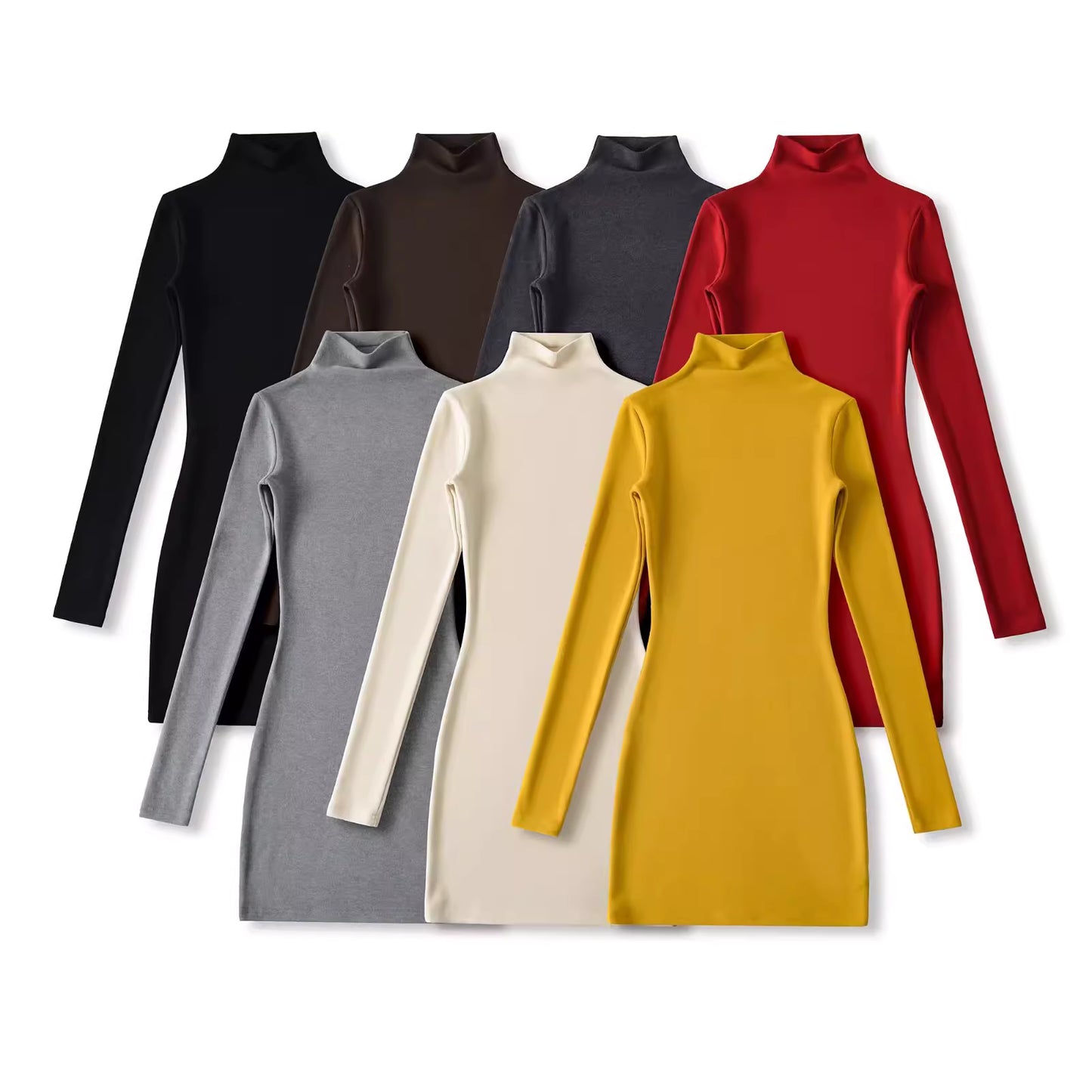 Fleecegefüttertes, langärmeliges Rollkragenkleid für Damen, figurbetont, tailliert, eleganter Stil, kurzer Rock. 11393