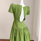Grünes Retro-Heimkehrkleid mit quadratischem Ausschnitt für Frauen, Sommer, kurz, schick, einzigartiges Design, kleines High-End-Kleid 11289