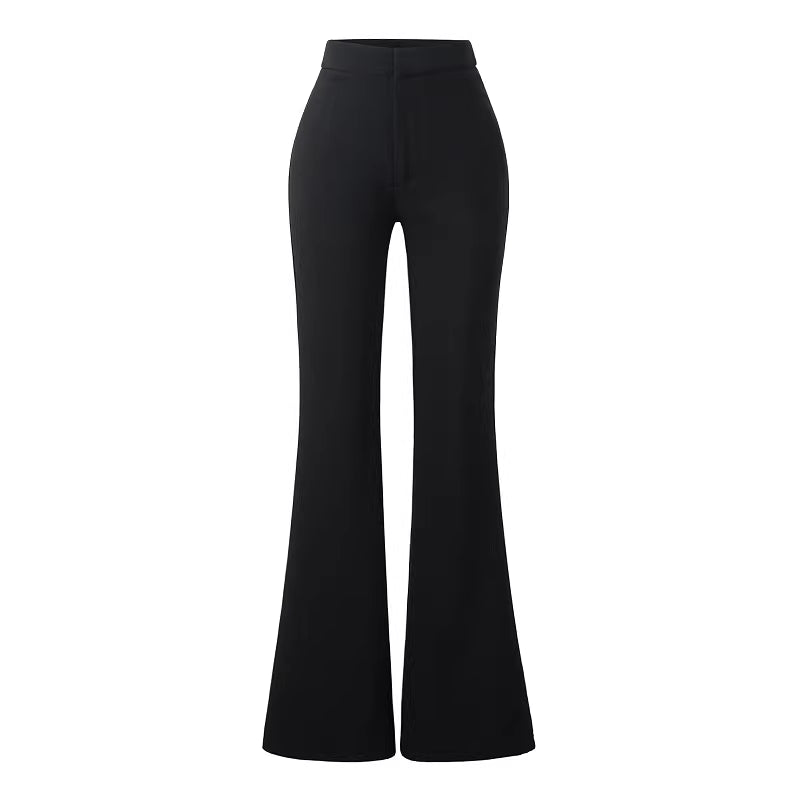Women's black flared suit pants for summer, solid color, high-waisted, slim-fitting, slightly flared.  11432