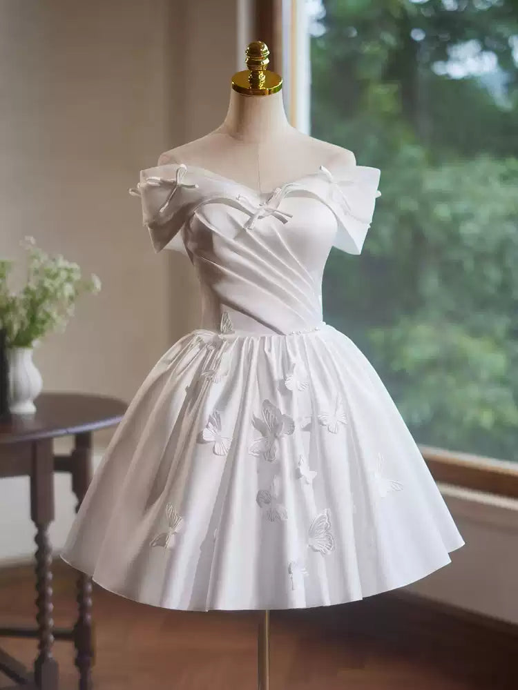White homecoming dress satin birthday party dress short prom dress evening dress gh4583