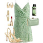 Grünes kurzes Cocktailkleid mit Pailletten und Spaghettiträgern, gh4358