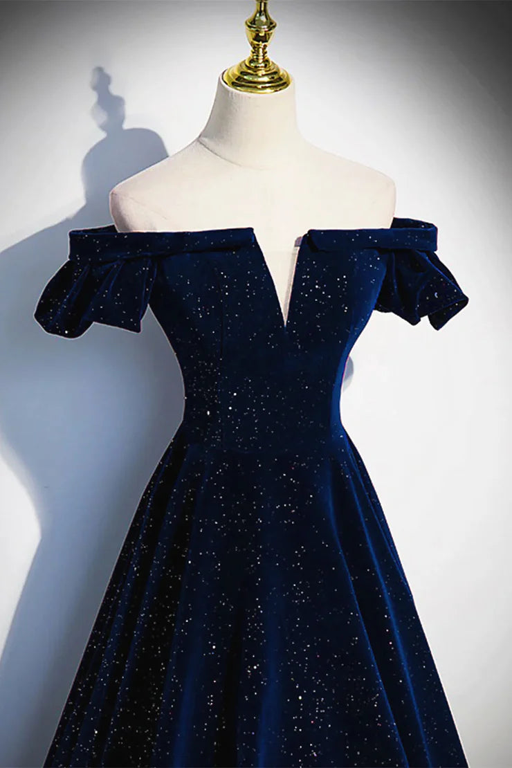 Dunkelblau/burgunderrot glänzendes elegantes langes Ballkleid aus Samt für formelle Anlässe gh3211