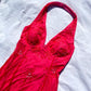 Robe de bal longue en satin et tulle, style vintage, ludique et sexy, rose vif, décolleté en V profond, motif floral délicat, perles, col carré, robe de soirée, robe de fête d'anniversaire, gh3958