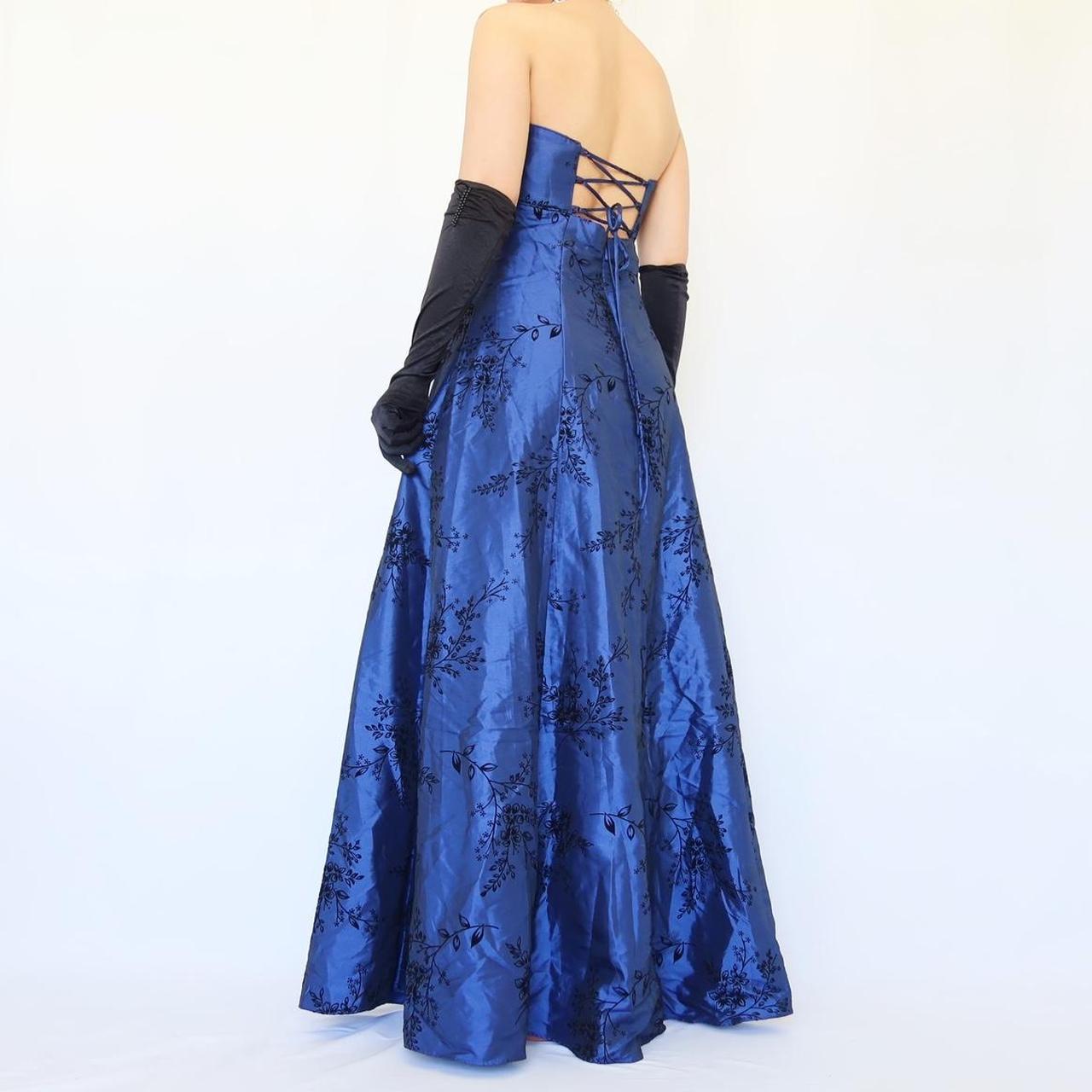 Robe de soirée longue en velours bleu marine, style vintage floral, style trompette, gh4350