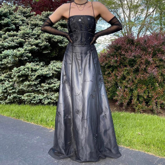 Silber Schwarz Zarte Perlen Lange Tüll Elegante Ballkleid Abendkleid Formale Geburtstag Party Kleid Prom Kleid gh3613