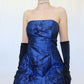 Robe de soirée longue en velours bleu marine, style vintage floral, style trompette, gh4350