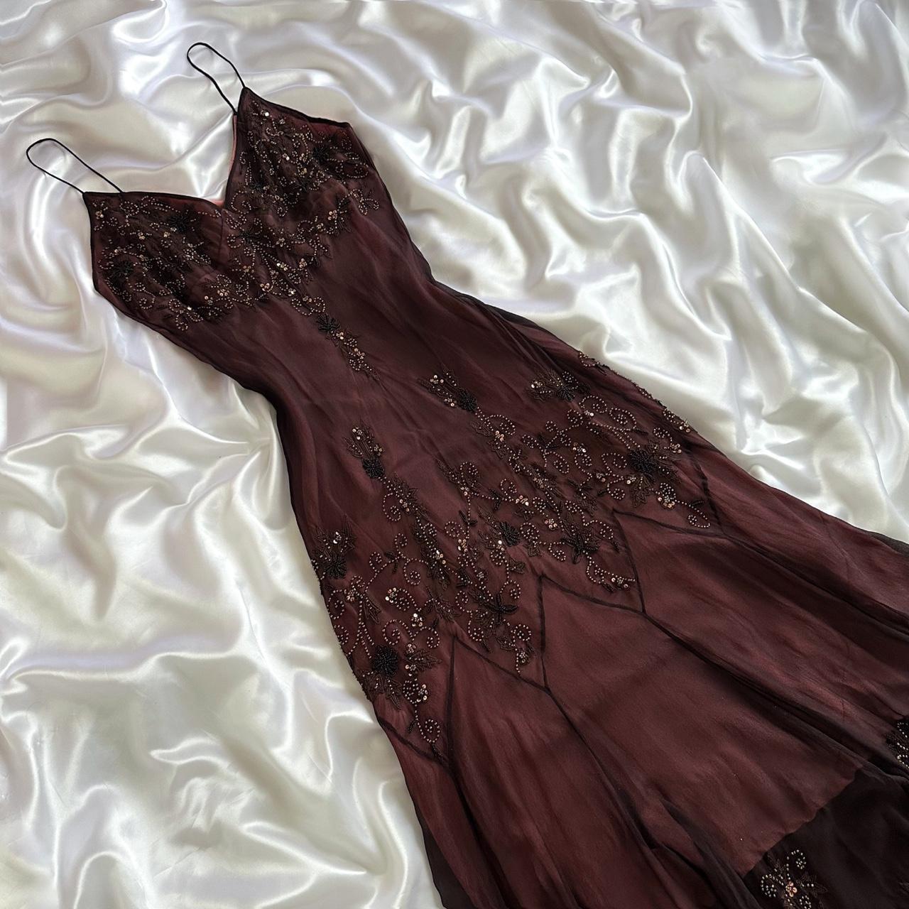 Rotbraun wunderschöne schöne elegante exquisite florale Perlen Spaghettiträger lange Chiffon Tüll Ballkleid Abendkleid Partykleid Abschlussballkleid gh3901