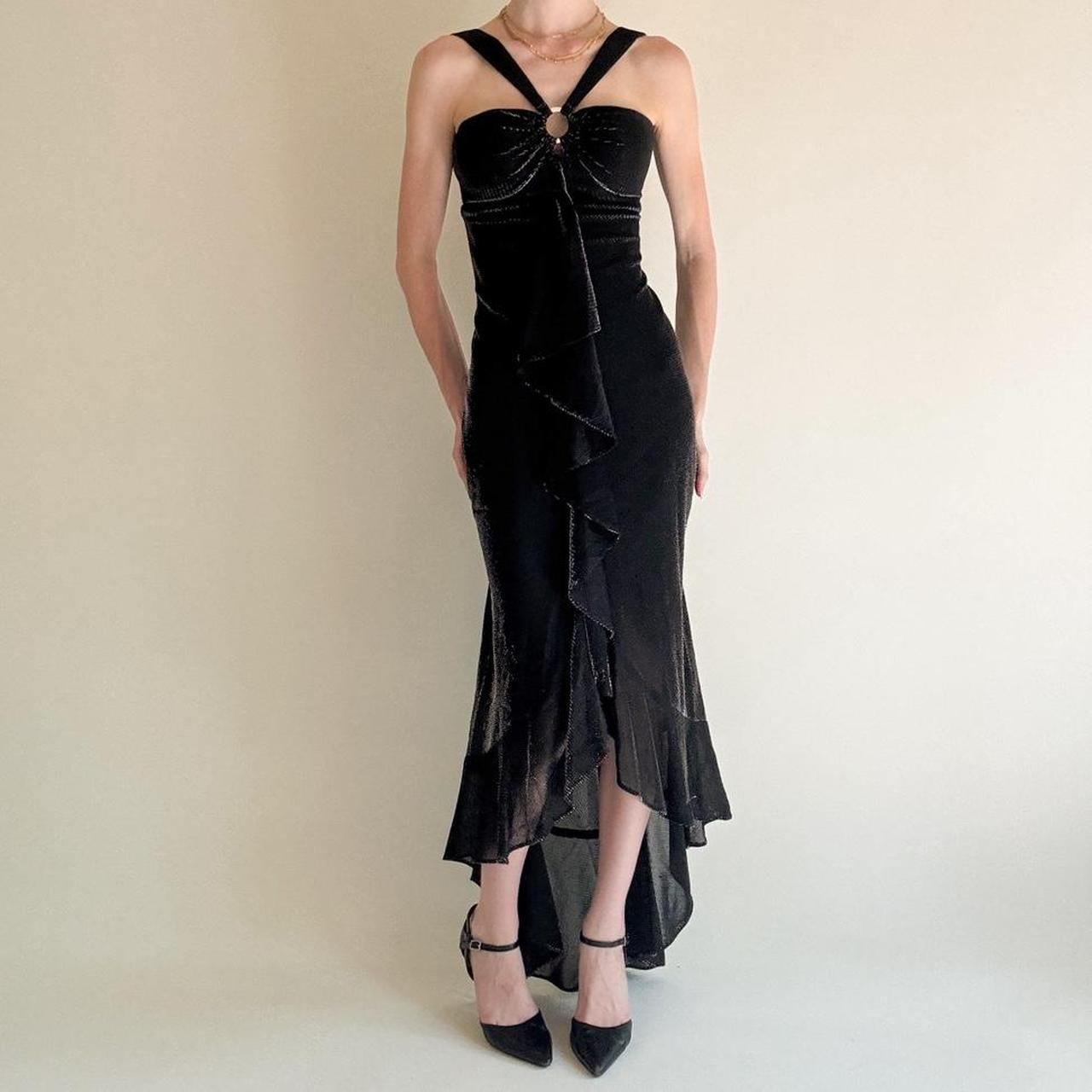 Girlhomeshops - Robe de bal longue noire en mousseline à volants, robe de remise de diplôme gh5646