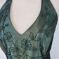 Robe de soirée longue en mousseline de soie et tulle, style empire, vert, vintage, ombré, florale, perles, col licou, gh3606