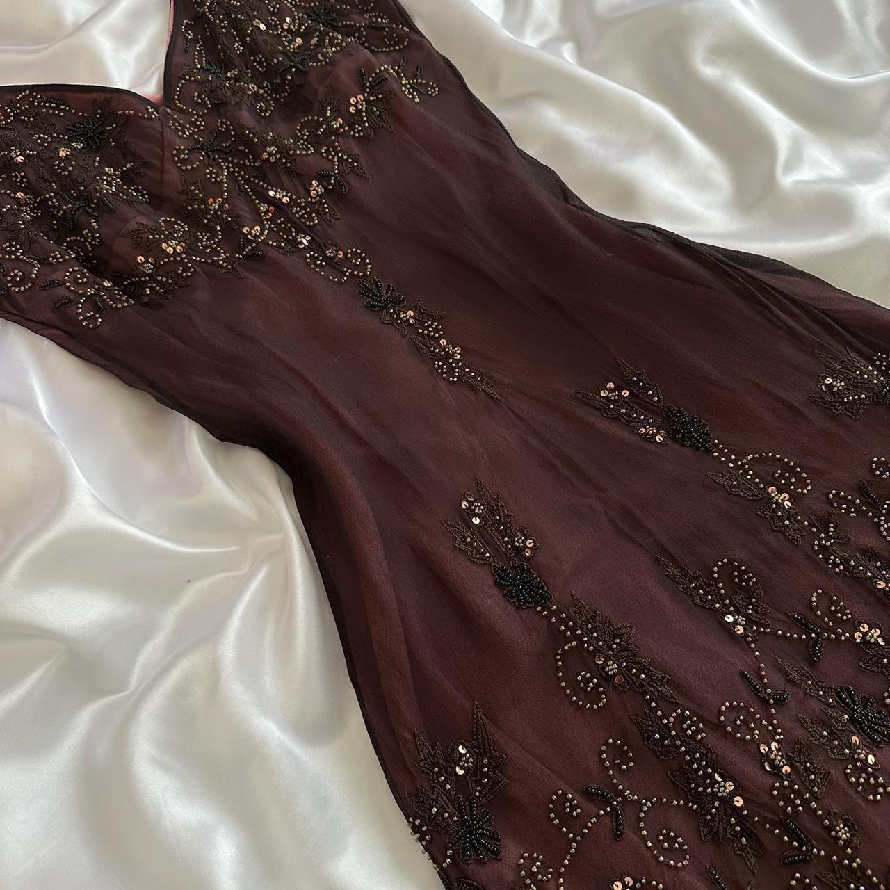 Rotbraun wunderschöne schöne elegante exquisite florale Perlen Spaghettiträger lange Chiffon Tüll Ballkleid Abendkleid Partykleid Abschlussballkleid gh3901