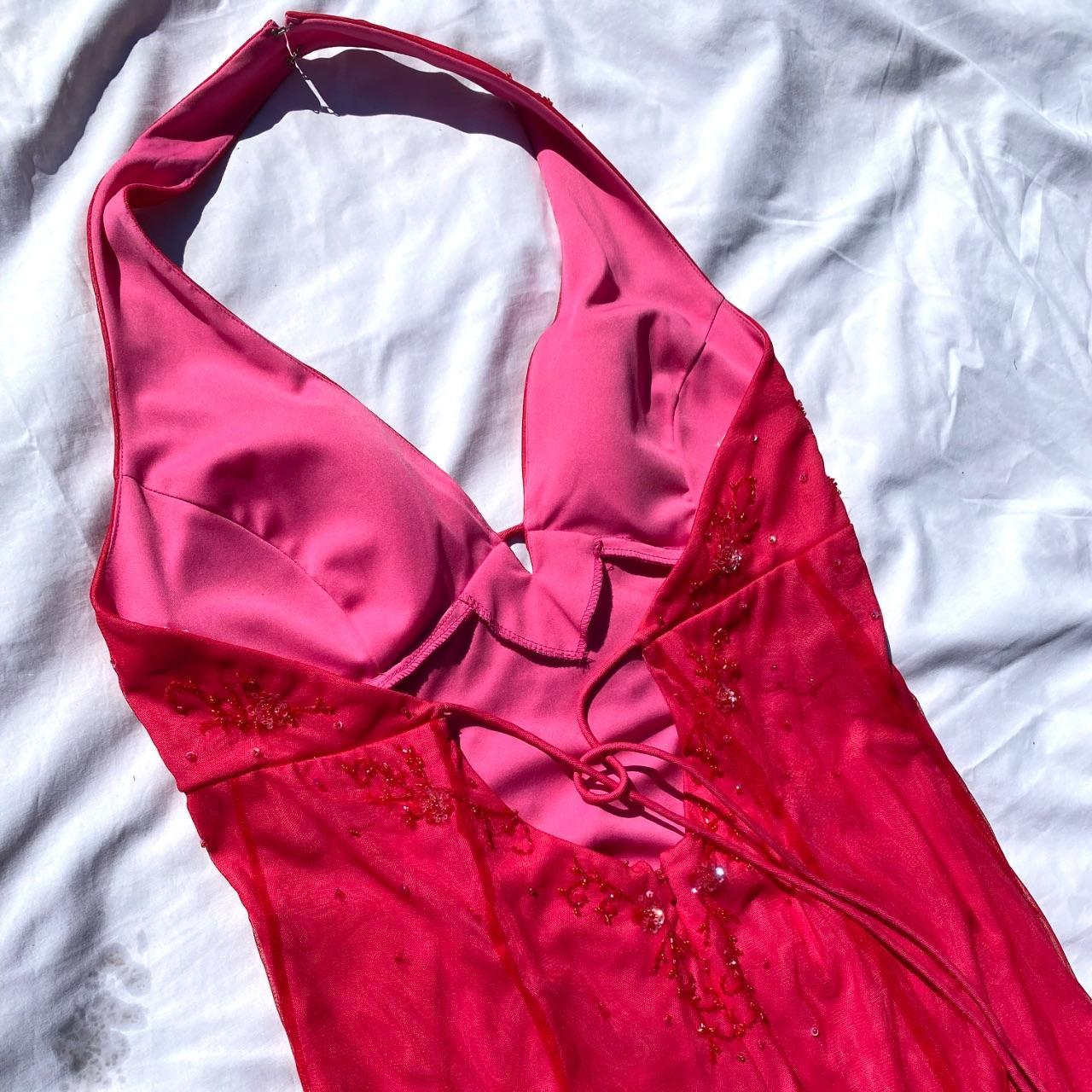 Robe de bal longue en satin et tulle, style vintage, ludique et sexy, rose vif, décolleté en V profond, motif floral délicat, perles, col carré, robe de soirée, robe de fête d'anniversaire, gh3958