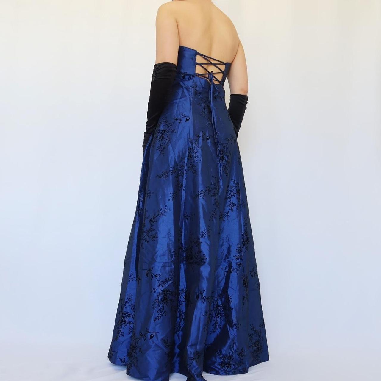 Robe de soirée longue en velours bleu marine, style vintage floral, style trompette, gh4350