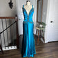 Robe de soirée bleue rétro à col en V, élégante, exquise, perlée, florale, longue, sexy, fine, bretelles spaghetti, robe de bal, robe de soirée, robe de bal gh3680