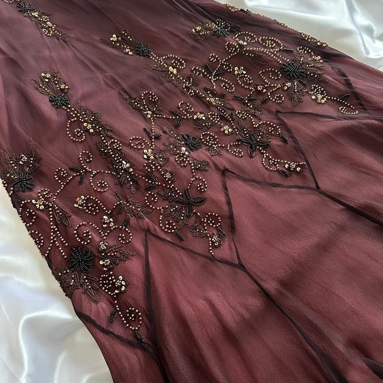 Rotbraun wunderschöne schöne elegante exquisite florale Perlen Spaghettiträger lange Chiffon Tüll Ballkleid Abendkleid Partykleid Abschlussballkleid gh3901