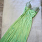 Robe longue en satin vert clair brillant, élégante, vintage, bretelles spaghetti, paillettes, strass, robe de soirée, gh4301