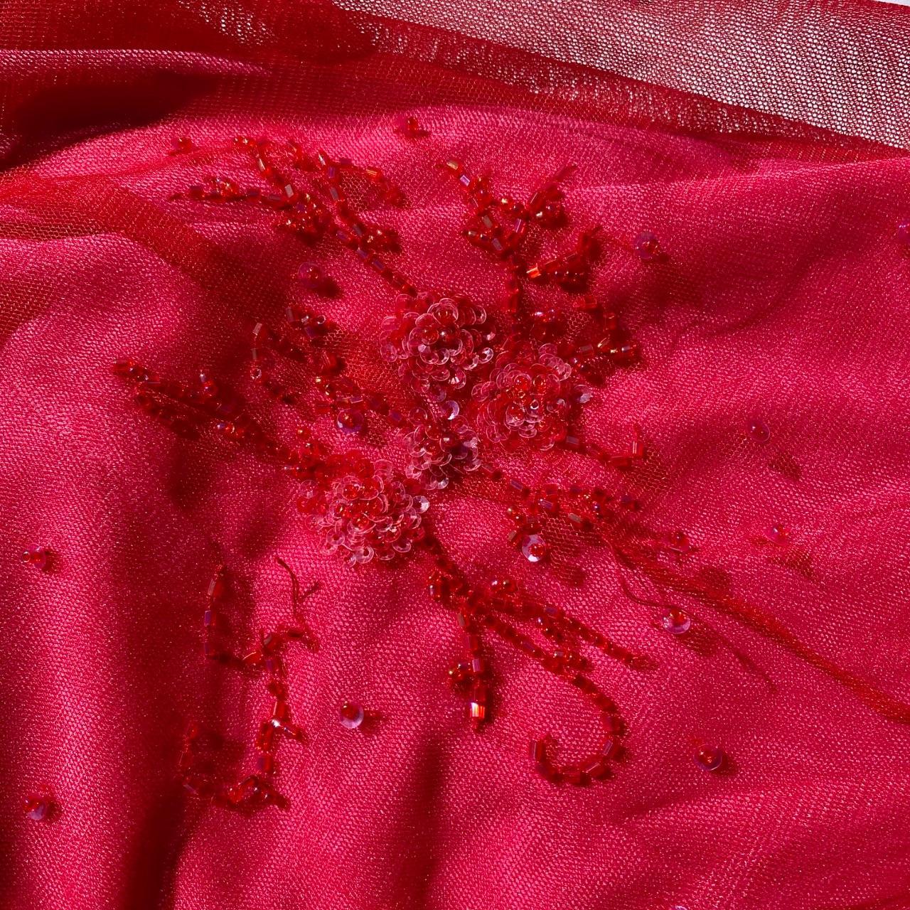 Robe de bal longue en satin et tulle, style vintage, ludique et sexy, rose vif, décolleté en V profond, motif floral délicat, perles, col carré, robe de soirée, robe de fête d'anniversaire, gh3958