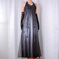 Robe de soirée longue en tulle, style gothique, élégante, noire et grise, style rétro, dégradé de couleurs, perles, motif floral, col licou, gh3665