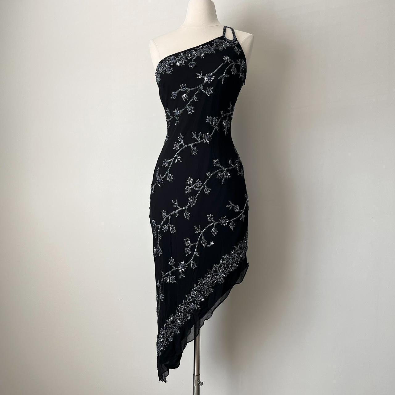 Robe longue asymétrique en mousseline de soie noire et argentée, élégante et exquise, vintage, avec perles, paillettes, robe de bal, robe de soirée, robe de soirée, gh4123
