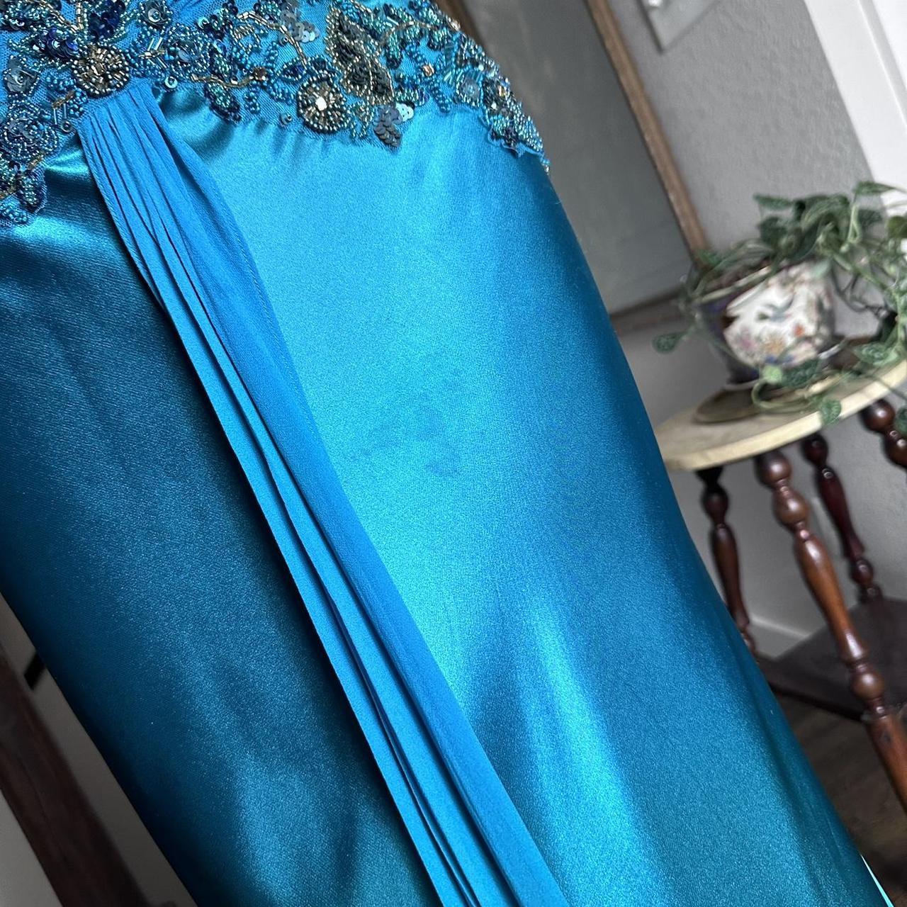 Robe de soirée bleue rétro à col en V, élégante, exquise, perlée, florale, longue, sexy, fine, bretelles spaghetti, robe de bal, robe de soirée, robe de bal gh3680