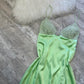 Robe longue en satin vert clair brillant, élégante, vintage, bretelles spaghetti, paillettes, strass, robe de soirée, gh4301