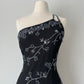 Robe longue asymétrique en mousseline de soie noire et argentée, élégante et exquise, vintage, avec perles, paillettes, robe de bal, robe de soirée, robe de soirée, gh4123