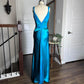 Robe de soirée bleue rétro à col en V, élégante, exquise, perlée, florale, longue, sexy, fine, bretelles spaghetti, robe de bal, robe de soirée, robe de bal gh3680