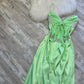 Robe longue en satin vert clair brillant, élégante, vintage, bretelles spaghetti, paillettes, strass, robe de soirée, gh4301