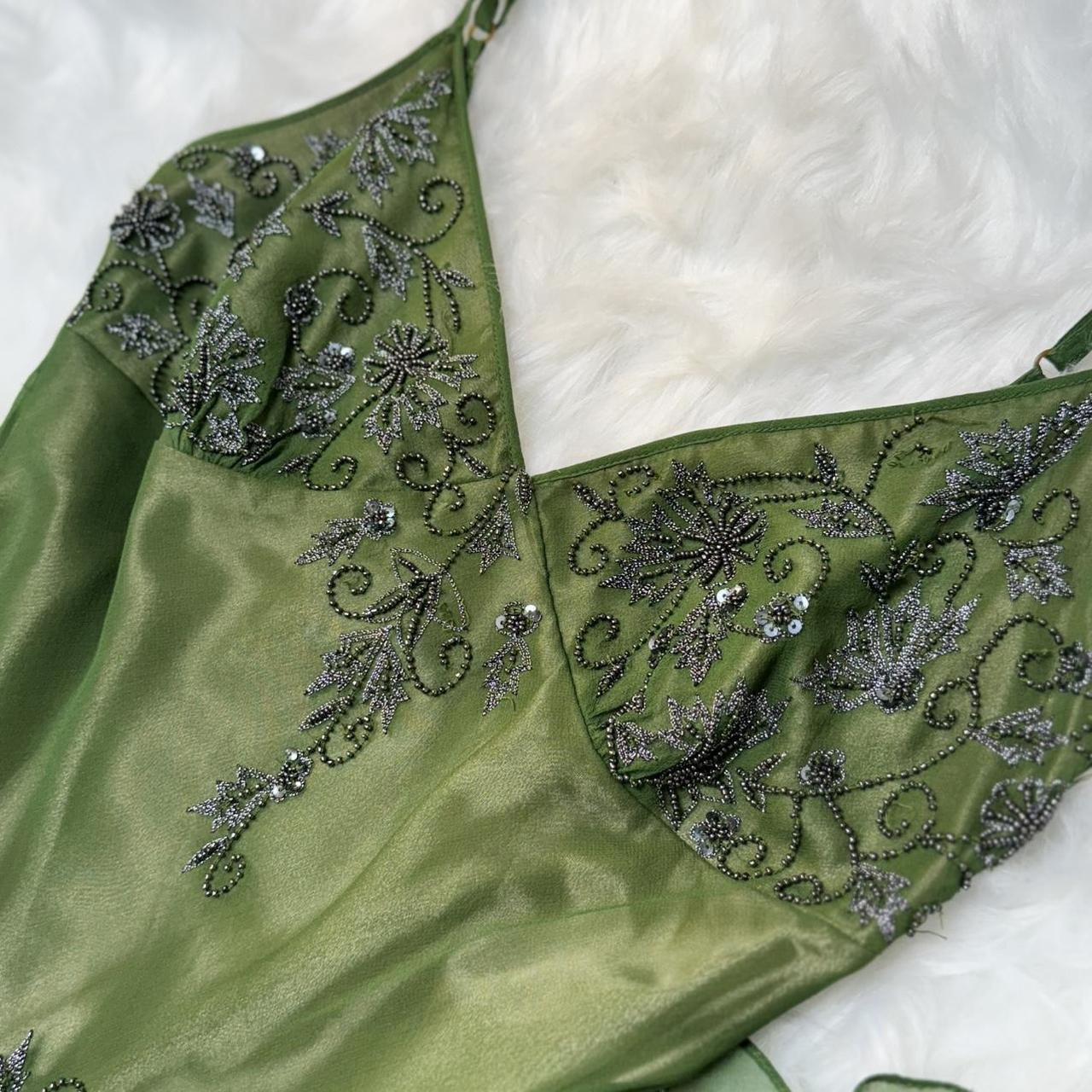 Grünes Vintage-Mode-elegantes, exquisites, perlenbesetztes, langes Chiffon-Hosenträgerkleid mit Blumenstickerei, Ballkleid, Abendkleid, Partykleid, Abschlussballkleid gh3720