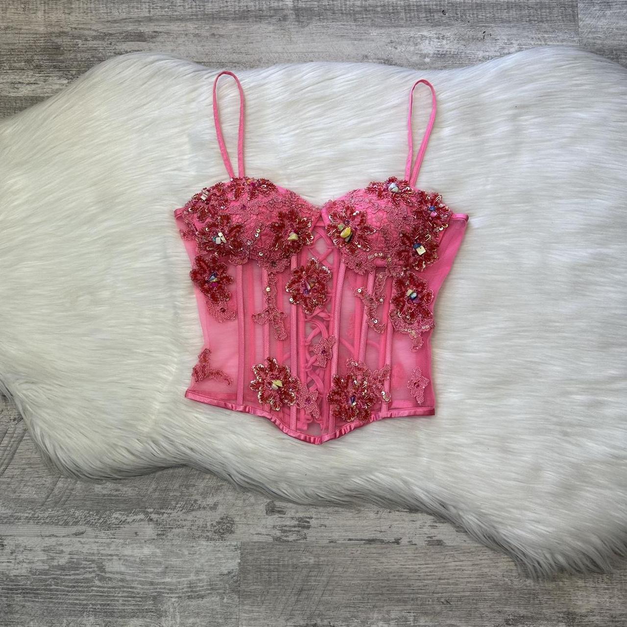 Robe longue de soirée élégante en deux pièces, ornée de perles roses, gh4309